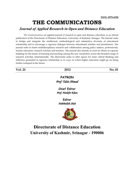 THE COMMUNICATIONS Journal of Applied Research in Open and Distance Education