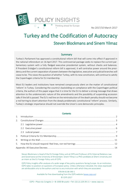 Turkey and the Codification of Autocracy Steven Blockmans and Sinem Yilmaz