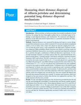 Measuring Short Distance Dispersal of Alliaria Petiolata and Determining Potential Long Distance Dispersal Mechanisms