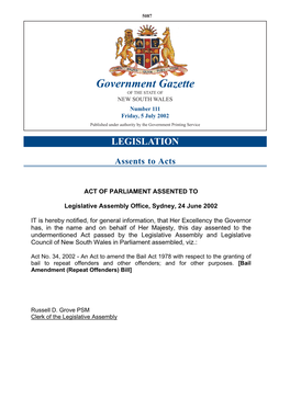 LEGISLATION Government Gazette