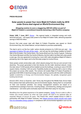 Solar Panels to Power Four More Majid Al Futtaim Malls by 2018 Under Enova Deal Signed on World Environment Day