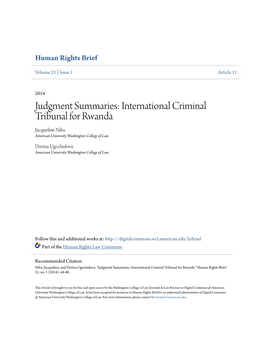 International Criminal Tribunal for Rwanda Jacqueline Niba American University Washington College of Law
