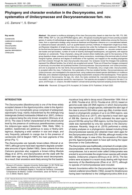 Phylogeny and Character Evolution in the Dacrymycetes, and Systematics of Unilacrymaceae and Dacryonaemataceae Fam