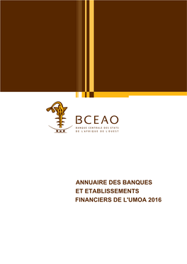 Annuaire Des Banques Et Etablissements Financiers De L'umoa 2016