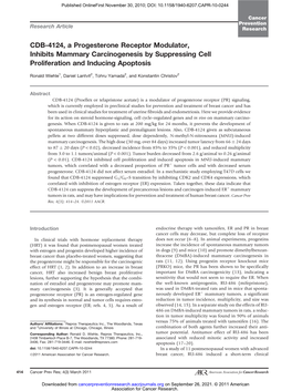 CDB-4124, a Progesterone Receptor Modulator, Inhibits Mammary Carcinogenesis by Suppressing Cell Proliferation and Inducing Apoptosis