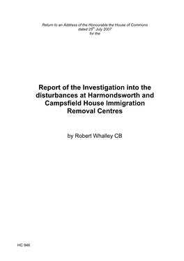 Report of the Investigation Into the Disturbances at Harmondsworth and Campsfield House Immigration Removal Centres