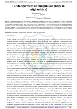 Endangerment of Shughni Language in Afghanistan)