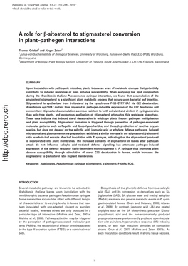 A Role for B-Sitosterol to Stigmasterol Conversion in Plant–Pathogen Interactions