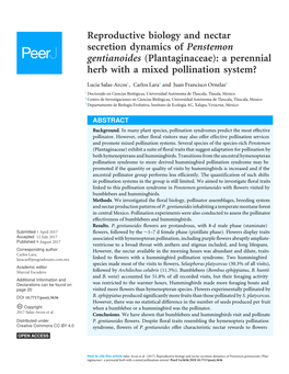 Reproductive Biology and Nectar Secretion Dynamics of Penstemon Gentianoides (Plantaginaceae): a Perennial Herb with a Mixed Pollination System?