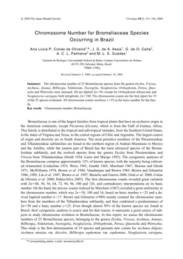 Chromosome Number for Bromeliaceae Species Occurring in Brazil