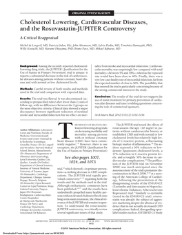 Cholesterol Lowering, Cardiovascular Diseases, and the Rosuvastatin-JUPITER Controversy a Critical Reappraisal