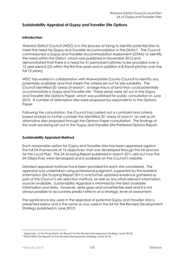 Sustainability Appraisal of Gypsy and Traveller Site Options