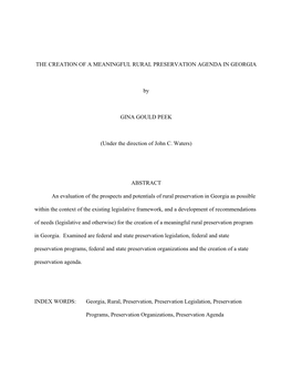 The Creation of a Meaningful Rural Preservation Agenda in Georgia