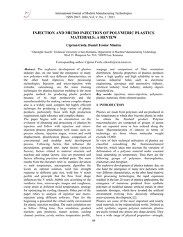 Injection and Micro Injection of Polymeric Plastics Materials: a Review