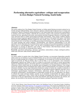 Critique and Recuperation in Zero Budget Natural Farming, South India