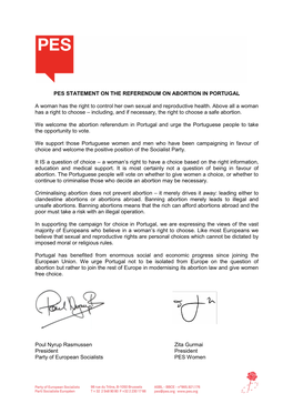 Pes Statement on the Referendum on Abortion in Portugal