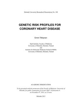 Genetic Risk Profiles for Coronary Heart Disease