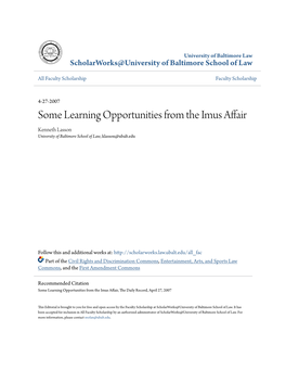 Some Learning Opportunities from the Imus Affair Kenneth Lasson University of Baltimore School of Law, Klasson@Ubalt.Edu