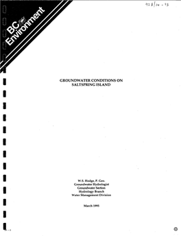 Groundwater Conditions on Saltspring Island