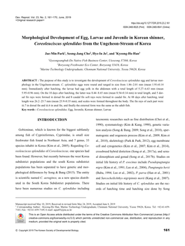 Morphological Development of Egg, Larvae and Juvenile in Korean Shinner, Coreoleuciscus Splendidus from the Ungcheon-Stream of Korea