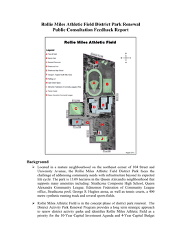 Rollie Miles Athletic Field Renewal Public Concsultation Feedback Report 2013