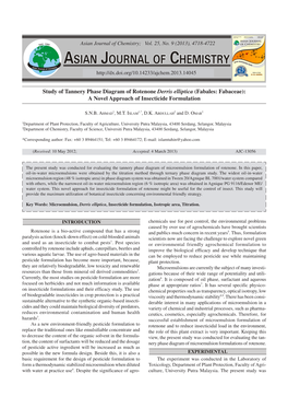 Study of Tannery Phase Diagram of Rotenone Derris Elliptica (Fabales: Fabaceae): a Novel Approach of Insecticide Formulation