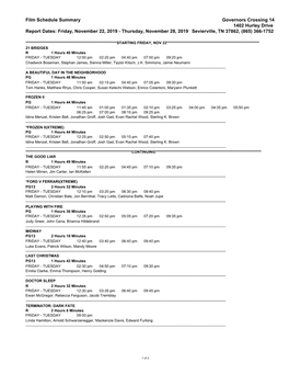 Film Schedule Summary Governors Crossing 14 1402