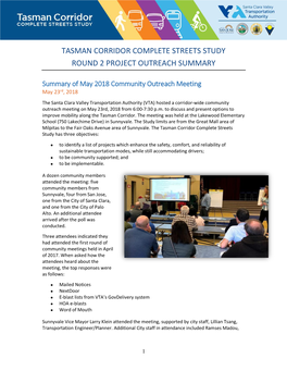 Tasman Corridor Complete Streets Study Round 2 Project Outreach Summary