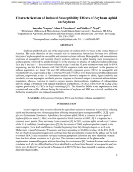 Characterization of Induced Susceptibility Effects of Soybean Aphid on Soybean