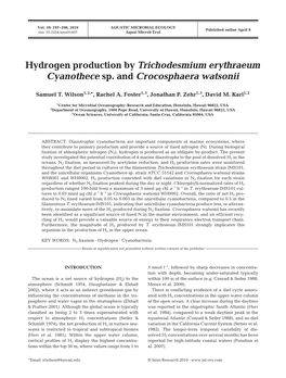 Hydrogen Production by Trichodesmium Erythraeum Cyanothece Sp