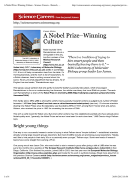 A Nobel Prize–Winning Culture - Science Careers - Biotech,
