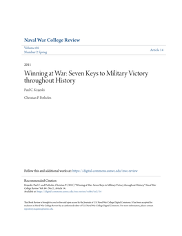 Winning at War: Seven Keys to Military Victory Throughout History Paul C