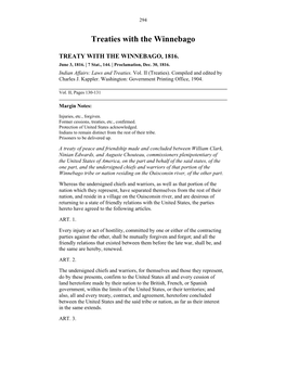 Treaties with the Winnebago