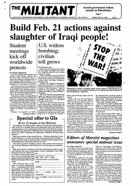 Build Feb. 21 Actions Against Slaughter of Iraqi People! Student U.S