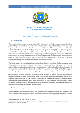 Policy Brief: Addressing Corruption Challenges in Somalia