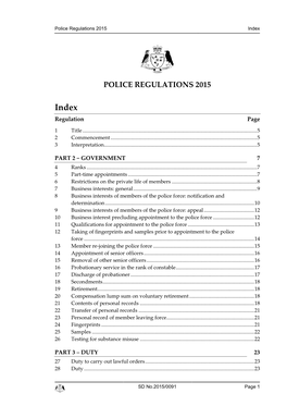 Police Regulations 2015 Index