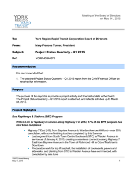 Project Status Quarterly Report – Q1 2015
