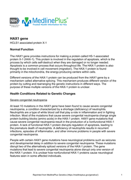 HAX1 Gene HCLS1 Associated Protein X-1