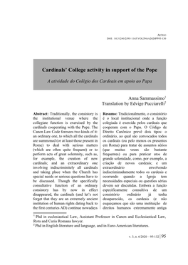 Cardinals' College Activity in Support of the Pope