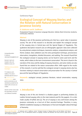 Ecological Concept of Wayang Stories and the Relation with Natural Conservation in Javanese Society D