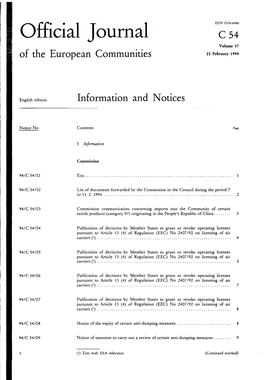 Official Journal C 54 Volume 37 of the European Communities 22 February 1994