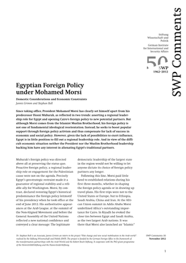 Egyptian Foreign Policy Under Mohamed Morsi WP S Domestic Considerations and Economic Constraints Jannis Grimm and Stephan Roll