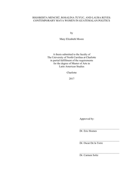 Rigoberta Menchú, Rosalina Tuyuc, and Laura Reyes: Contemporary Maya Women in Guatemalan Politics