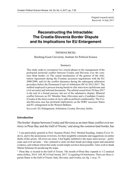 Reconstructing the Intractable: the Croatia-Slovenia Border Dispute and Its Implications for EU Enlargement