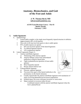 Anatomy, Biomechanics, and Gait of the Foot and Ankle