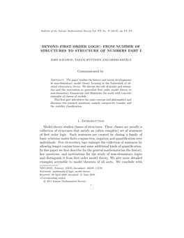 Beyond First Order Logic: from Number of Structures to Structure of Numbers Part I