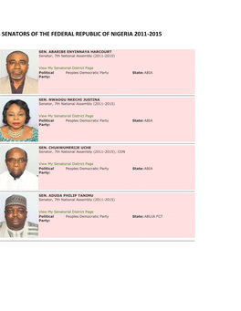 Sen Senators of the Federal Republic of Nigeria 2011-2015