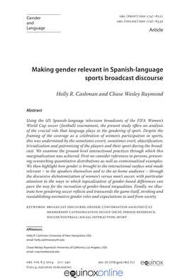 Making Gender Relevant in Spanish-Language Sports Broadcast Discourse