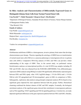 In Silico Analysis and Characterization of Differentially Expressed Genes