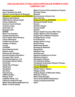 2020 Salem Health Wellness Expo/Salem Women's Expo- Company List